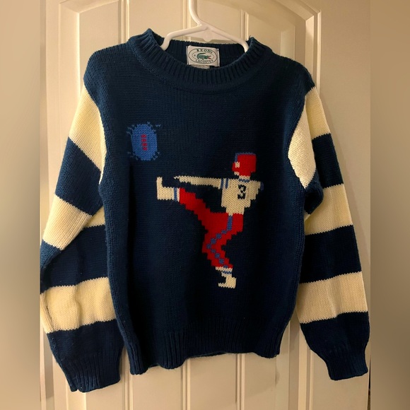 Boys Izod Lacoste Vintage Football Player Sweater - Navy and Cream, size 4-5 - Picture 1 of 5